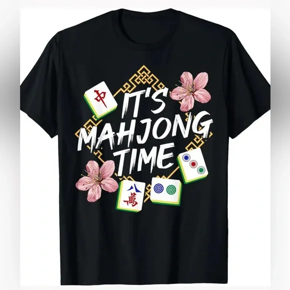 Black New Mahjong Graphic T-Shirt - Picture 1 of 3